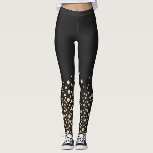Zwart met Gold Confetti Stippen Leggings (Voorkant)