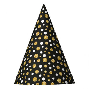 Zwart met Gold en White Polkadots Party Pet Feesthoedjes