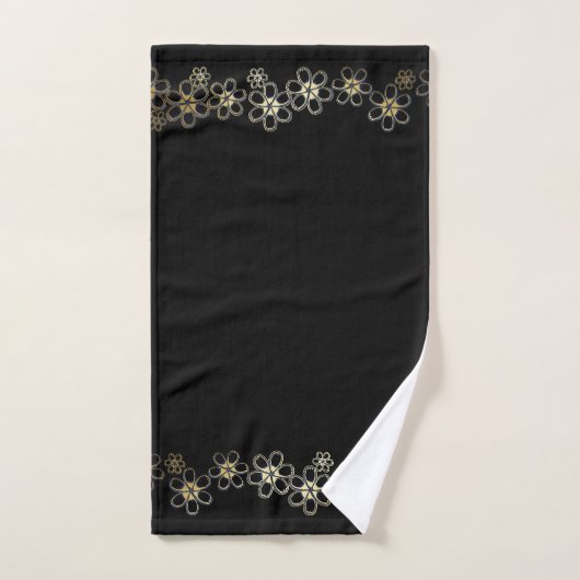 Zwart met Gold Flowers Bad Handdoek (Handdoek)