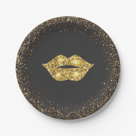 Zwart met Gold Glitter en Gold Lips Papieren Bordje