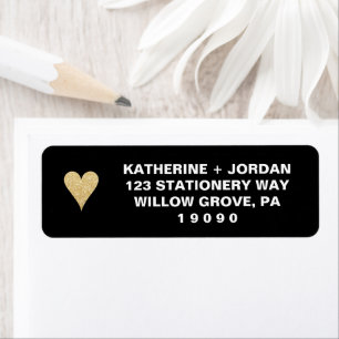 Zwart met Gold Heart Wedding Etiket