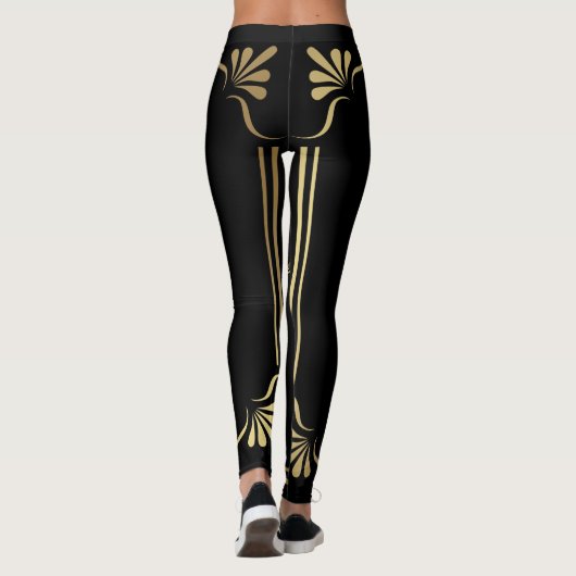 Zwart met Gold Simplistic Scroll Design Leggings (Achterkant)