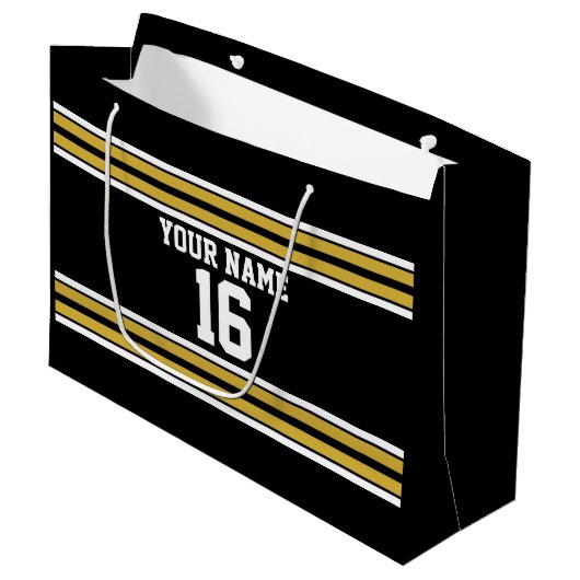Zwart met Gold White Stripes Team Jersey Groot Cadeauzakje (Voorkant Gekanteld)