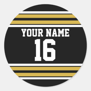 Zwart met Gold White Stripes Team Jersey Ronde Sticker