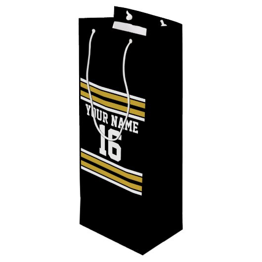 Zwart met Gold White Stripes Team Jersey Wijn Cadeautas (Achterkant Gekanteld)