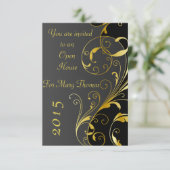 Zwart met Goud Bloeien Open Huis Uitnodigen Kaart (Staand voorkant)