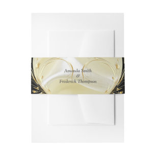 Zwart met goud op Champagne Silk Envelope Band Uitnodigingen Wikkel