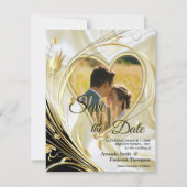 Zwart met Goud op Champagne Silk Save the Date Aankondiging (Voorkant)
