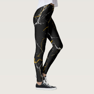 Zwart met gouden folie marmeren patroon leggings