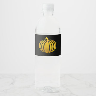 Zwart met Gouden Folie Pompoen Water Fles Label Waterfles Etiket