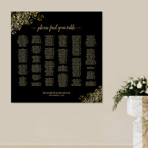 Zwart met Gouden Frills Alfabetische Zitgrafiek Poster