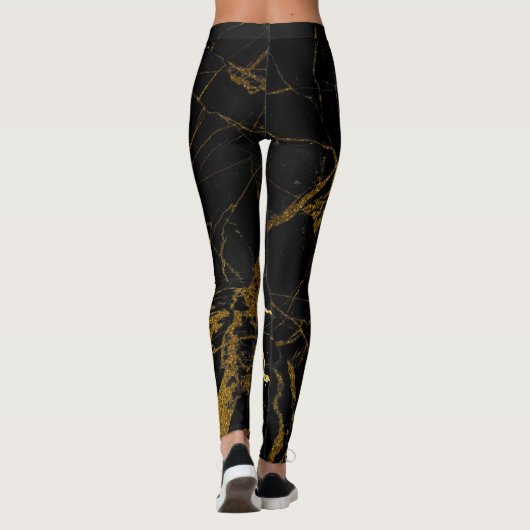Zwart met goudkleurig marmer leggings (Achterkant)