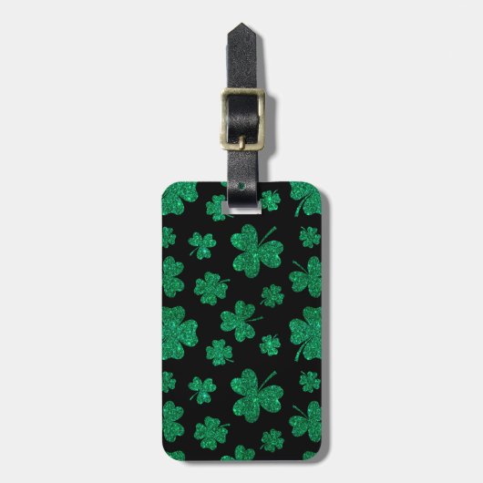 ZWART MET GREEN GLITTER KIJK IRISH SHAMROCKS BAGAGELABEL (Voorkant verticaal)