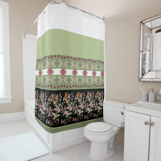 Zwart met groen douchegordijn (In situ)