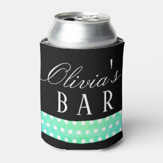 Zwart met groene en witte polka stippen blikjeskoeler