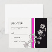 Zwart met Hot Pink Flower Weddenschap RSVP (Voorkant / Achterkant)