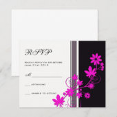 Zwart met Hot Pink Flower Weddenschap RSVP Kaartje (Voorkant / Achterkant)