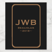 Zwart met kopermonogram en Lijsten wijnetiket Wijn Etiket (Enkel label)