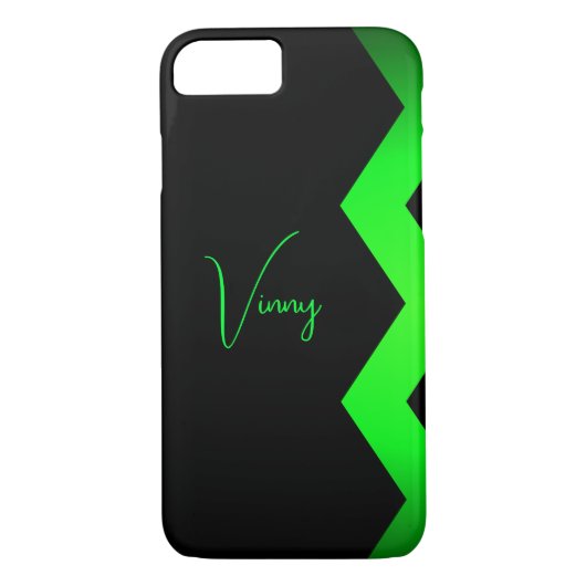 Zwart met Lime Green Zigzag Custom Name Case-Mate iPhone Case (Achterkant)