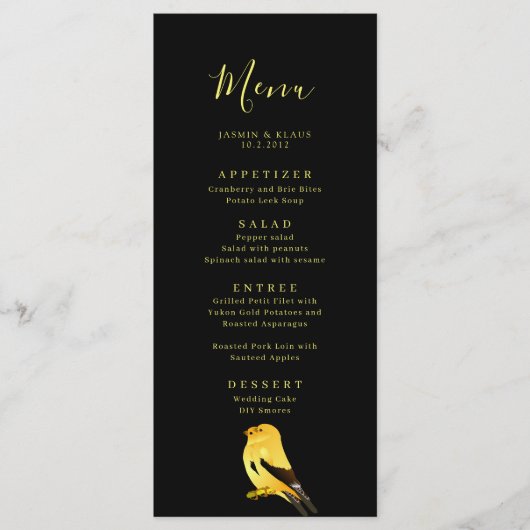 Zwart met menu Gold Birds Wedding (Voorkant)