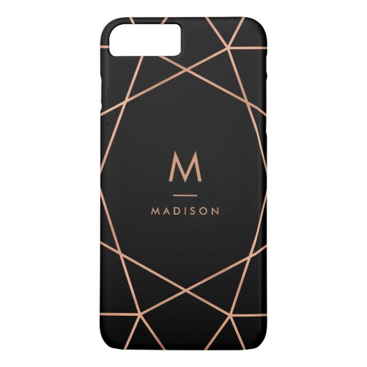 Zwart met modern Faux Roos Gold Geometric Pattern Case-Mate iPhone Case (Achterkant)