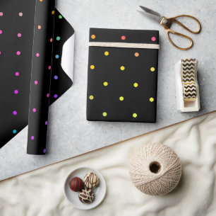 Zwart met Multicolor Polka Dots Wrapping Paper Cadeaupapier