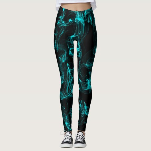 Zwart met Neon Green Liquide Smoke Pattern Leggings (Voorkant)