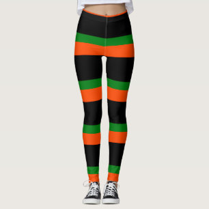 Zwart Met Oranje en Groene strepen Leggings