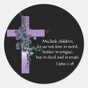 Zwart met Paarse Cross- & Purple Flowers Ronde Sticker
