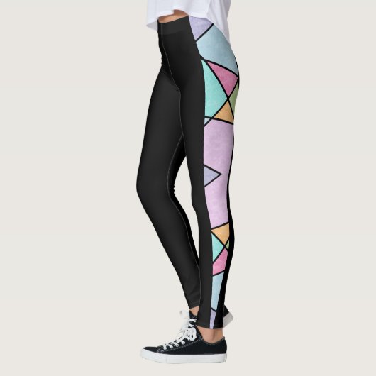 Zwart met pasteelkleuren Geometrisch modern Abstra Leggings (Links)