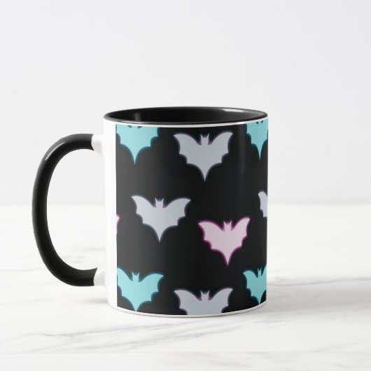Zwart met pastel gekleurde vleermuizen Halloween M Mok (Links)