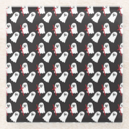 ZWART MET RIJEN VAN KLEINE WITTE GEESTEN GLAZEN ONDERZETTER