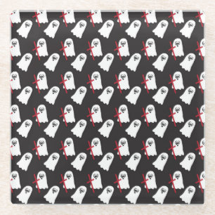 ZWART MET RIJEN VAN KLEINE WITTE GEESTEN GLAZEN ONDERZETTER
