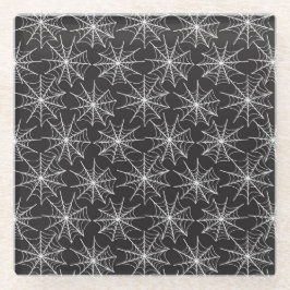 ZWART MET RIJEN VAN KLEINE WITTE HALLOWEEN SPINNET GLAZEN ONDERZETTER