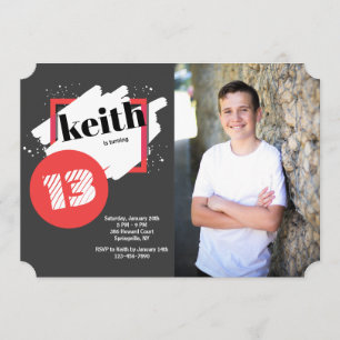 Zwart met rode details horizontale fotouitnodiging kaart