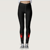 Zwart met rode harten leggings (Voorkant)