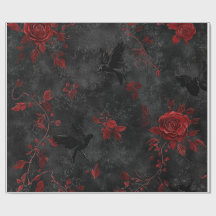 Zwart met Rode Rozen en Raven - Gotische Bloemen