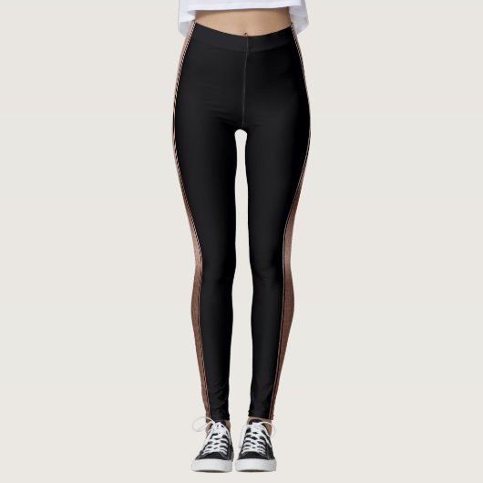 Zwart met Roos Gold Foil Stripes Leggings (Voorkant)