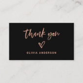 Zwart met Roos Gold Script en Hart | Dank je Visitekaartje (Voorkant)