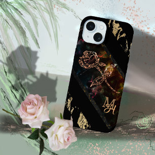 Zwart met Roos Monogram iPhone 15 Hoesje