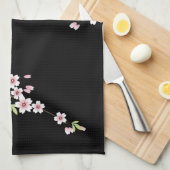 Zwart met roze en groene Cherry Blossom Sakura Theedoek (Quarter Fold)