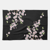 Zwart met roze en groene Cherry Blossom Sakura Theedoek (Horizontaal)