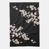 Zwart met roze en groene Cherry Blossom Sakura Theedoek (Verticaal)