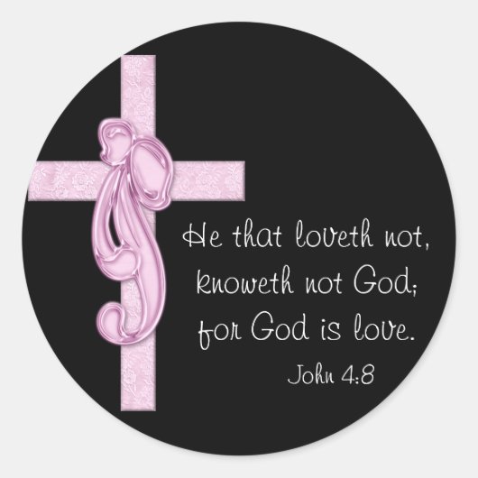 Zwart met Roze Kruis & Bow Stickers (Voorkant)