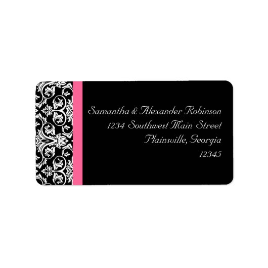 Zwart met Roze Passion Damask Etiket (Voorkant)