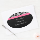 Zwart met Roze Passion Damask Ovale Sticker (Envelop)