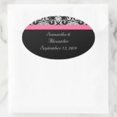 Zwart met Roze Passion Damask Ovale Sticker (Tas)