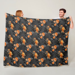 ZWART MET SPOKY ORANJE HALLOEEN VAN FLORAL BOUQUET FLEECE DEKEN