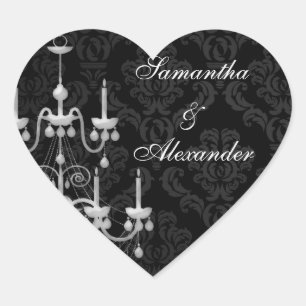 Zwart met White Chandelier Silhouette Hart Sticker