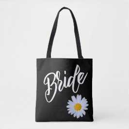Zwart met White Daisy Bride Tote Bag